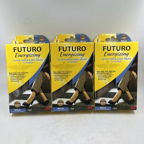 Futuro Energizing Ultra Sheer Knee Highs Mild Womens M Beige Mild Lot Of 3 - Picture 2 of 6